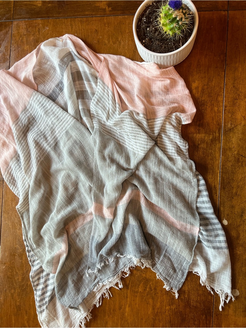 Do Everything In Love Blush Pink Gray Striped Gauze Kimono Cover Up